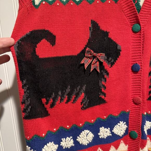 Vintage 90s Marisa Christina Christmas Scottie Dog Sweater Vest Size XL - Picture 2 of 7